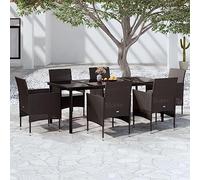 Kaloriko Ensemble mobilier Jardin à Manger 7 pcs Noir avec Coussins résine tressée Acier Enduit 200x100 cm Chaise Confortable extérieur Balcon terrasse Repas