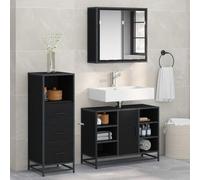 Kaloriko Ensemble mobilier Salle de Bain 3 pièces chêne Noir Bois d'ingénierie avec Miroir Vasque Rangement Suspendu tiroir Colonne Moderne Compact