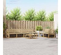 Kaloriko Ensemble mobilier Salon d'extérieur 7 pièces en Bois d'acacia Massif Blanc et Beige modulable Complet avec Coussins pour Jardin terrasse séjour Confort Durable