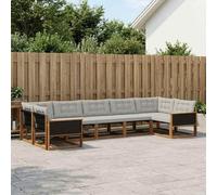 Kaloriko Ensemble mobilier Salon d'extérieur 7 pièces en Bois d'acacia Naturel et textilène Gris Clair modulable Complet pour terrasse Jardin séjour Confortable et Durable