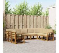 Kaloriko Ensemble modulable de canapés d'extérieur 9 pcs en Bois d'acacia Massif Naturel et Beige pour Jardin Patio Bord de Piscine Design à Lattes avec Coussins Confortables et accoudoirs Pratiques
