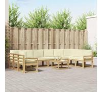 Kaloriko Ensemble modulable de canapés d'extérieur en Bois d'acacia Massif Blanc et crème 11 pièces Complet avec Coussins Confortables pour Jardin Patio terrasse détente