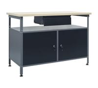 Kaloriko Établi noir 120 x 60 x 85 cm en acier avec tiroir réglable en hauteur, capacité de charge de 300 kg, table de rangement avec étagère, table de travail pour garage et salle de loisirs