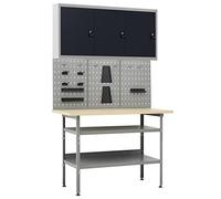 Kaloriko Établi robuste avec 3 panneaux muraux et armoire de rangement pour atelier garage bricolage menuiserie réparation capacité 300 kg structure acier bois industriel pratique