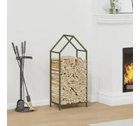 Kaloriko Étagère à bûches vert olive en acier laminé à froid - 40 x 25 x 90 cm - Grande capacité de charge - Pour l'intérieur et l'extérieur - Rangement et rangement du bois dans le jardin et le salon