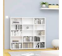 Kaloriko Étagère CD blanche en bois 100 x 23 x 89,5 cm avec 15 compartiments ouverts, étagère de rangement pour salon, chambre à coucher, bureau, rangement pratique pour CD, DVD, accessoires hifi