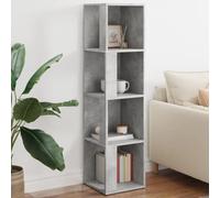 Kaloriko Étagère d'angle en bois gris béton - 33 x 33 x 132 cm - Avec 4 compartiments - Peu encombrant - Pour salon, chambre à coucher, bureau, rangement stable, organiseur, buffet, commode