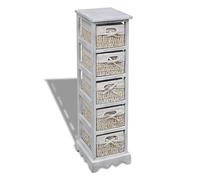 Kaloriko Étagère en bois avec 5 paniers blancs, 25 x 28 x 90 cm, buffet avec espace de rangement, peu encombrant, pour salon, chambre à coucher, bureau, commode multifonction avec paniers en coton et