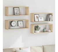 Kaloriko Étagères murales Cube 4 pcs chêne Sonoma Bois d’ingénierie 60x15x23 cm Charge 40 kg Support Rangement bibliothèque décor Salon Chambre Bureau