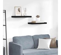 Kaloriko Étagères murales flottantes 2 pcs Noir MDF et métal 50x23x3,8 cm système de Montage Invisible Design Moderne pour Salon Chambre Bureau et Cuisine Rangement décoratif