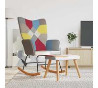 Kaloriko Fauteuil à bascule avec tabouret en tissu patchwork, rembourré avec accoudoirs et dossier, design ergonomique pour salon, chambre à coucher, balcon, idéal pour lire, se balancer et se
