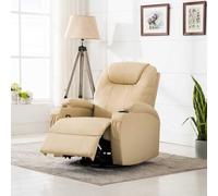 Kaloriko Fauteuil à bascule de massage crème en cuir synthétique électrique réglable avec 8 points de massage, fonction de chaleur et rotation à 360 ° pour salon, bureau, personnes âgées, détente
