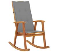 Kaloriko Fauteuil à bascule en bois d'acacia massif avec coussin imperméable gris 120 x 50 cm, dossier haut, design stable, idéal pour terrasse, jardin, balcon et utilisation en extérieur relaxante