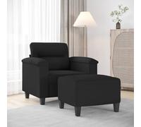 Kaloriko Fauteuil avec tabouret, tissu microfibre noir, largeur d'assise 60 cm, cadre stable, repose-pieds comme siège, peu encombrant pour le salon, confortable et polyvalent avec un nettoyage facile