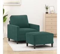 Kaloriko Fauteuil avec tabouret, vert foncé, en velours, largeur d'assise 60 cm, structure robuste, rembourrage confortable, repose-pieds polyvalent, peu encombrant, pour salon, relaxation confortable