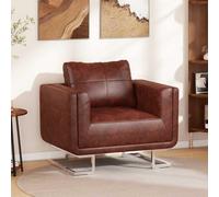 Kaloriko Fauteuil Cube Marron en Tissu Simili Cuir avec Pieds chromés Design élégant Confortable pour Salon Bureau Dimension 85,5 x 63 x 74 cm avec Coussin rembourré et accoudoirs Stables