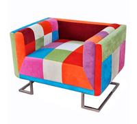 Kaloriko Fauteuil Cube Patchwork Tissu Multi-Couleur avec Coussin rembourré et Pieds chromés, Confortable Chaise d'intérieur Design pour Salon Bureau Chambre