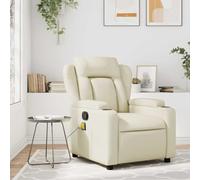 Kaloriko Fauteuil de massage avec fonction relaxation, housse en cuir synthétique, crème, 77 x 94,5 x 100 cm, massage vibrant à 6 points, fonction de couchage manuelle jusqu'à 135 degrés, cadre stable