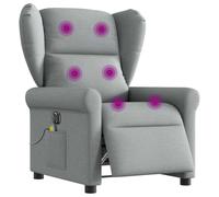 Kaloriko Fauteuil de Massage inclinable électrique Gris Clair Tissu avec Dossier réglable et Repose-Pied motorisé 72,5 x 87 x 100,5 cm, Cadre Bois métal Stable, 6 Points de Massage par Vibrations USB