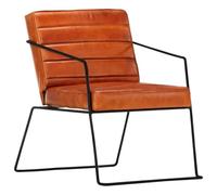 Kaloriko Fauteuil en Cuir véritable Brun Roux avec accoudoirs rembourrés, Structure Acier Enduit de Poudre, Dimensions 52x70x71 cm, siège Confortable pour Salon Bureau Lecture détente intérieur