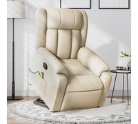 Kaloriko Fauteuil inclinable de Massage crème Tissu avec Fonction Levage électrique et 6 Points de Vibration, Cadre Bois métal, Coussin rembourré, accoudoir Large