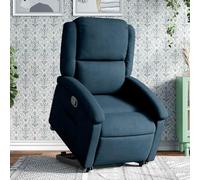 Kaloriko Fauteuil relax électrique avec housse en velours bleu, fauteuil à oreilles réglable avec rembourrage et accoudoir, cadre en métal en bois, ergonomique pour salon, lecture, détente