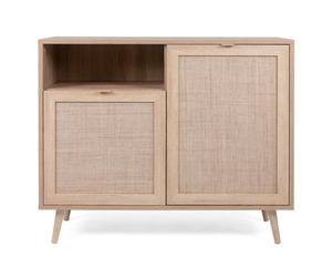 Kaloriko Finori Buffet Bali 01A Chêne Sonoma Effet Canne Meuble Rangement avec 2 Portes, étagère intégrée, Pieds Bois Massif, idéal Salon Salle à Manger entrée Bureau Couloir