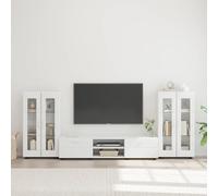 Kaloriko Florin Ensemble de meubles TV avec tiroirs 3 pièces en bois blanc, ensemble complet avec espace de rangement, étagère, buffet et meuble bas pour salon et chambre d'amis