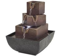 Kaloriko Fontaine d'intérieur en polyrésine avec éclairage LED, Cascade à Eau, Pompe silencieuse 2 W, 13,5 x 13,5 x 17,5 cm, Gris Marron pour Salon, Maison, terrasse Zen