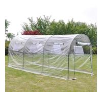 Kaloriko Grande serre mobile avec cadre en acier revêtu par pulvérisation, couverture en PVC transparent indéchirable, 450 x 190 x 200 cm, 6 fenêtres avec moustiquaire, porte d'entrée avec fermeture