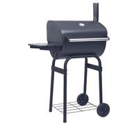 Kaloriko Gril Barbecue Charbon Noir avec étagère inférieure, thermomètre intégré, Acier Enduit de Poudre, Table d’appoint, Roues, Cuisson extérieure Jardin terrasse Camping