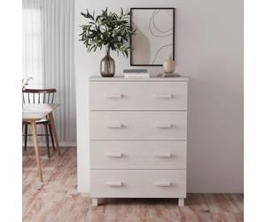 Kaloriko Hamar - Buffet solide - Blanc - 79 x 40 x 103,5 cm - En pin massif - Commode à 4 tiroirs - Espace de rangement pour salon, couloir et cuisine