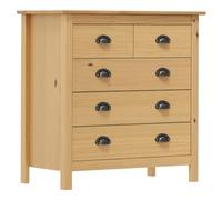 Kaloriko Hill - Buffet compact - 79 x 40 x 80 cm - Pin massif - Marron miel - Armoire compacte avec 5 tiroirs et poignées de tasse - Pour salon, salle à manger, couloir