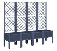 Kaloriko Jardinière avec Treillis Bleu Gris 160x40x142 cm en polypropylène, Pot Cache Plante avec Drainage pour Balcon terrasse Jardin, Support idéal pour Culture Herbes aromatiques et Fleurs