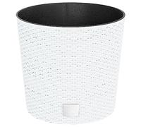 Kaloriko Jardinière Blanc Aspect rotin en polypropylène 30 x 27 cm avec bac intérieur Amovible 15 L pour Balcon Jardin terrasse décoration Naturelle Fonction Drainage