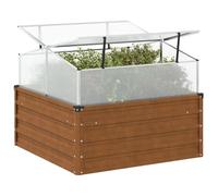 Kaloriko Jardinière de Jardin en Acier résistant aux intempéries avec Serre Aluminium et Polycarbonate 100 x 100 x 77 cm, bac Plante idéal Balcon terrasse Jardin, Support Fleurs et Herbes aromatiques
