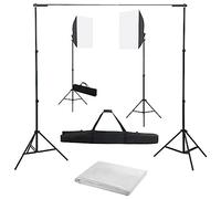 Kaloriko Kit de studio photo avec 2 boîtes à lumière, 4 trépieds, système de fond et sac de transport, 600 x 300 cm, toile de fond en coton, lampe photo à intensité variable pour portrait
