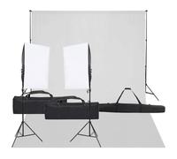 Kaloriko Kit de studio photo avec éclairage Softbox, lampes LED à intensité variable, trépied réglable, système de fond avec fond en coton, idéal pour les portraits, la photographie de produits, le