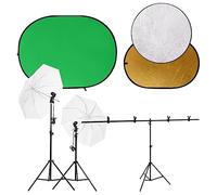 Kaloriko Kit de studio photo avec lampes LED lumière du jour à intensité variable 5500 K, 2 trépieds, fond 200 x 150 cm, réflecteur 5 en 1, idéal pour la photographie, le vlogging, le streaming, les