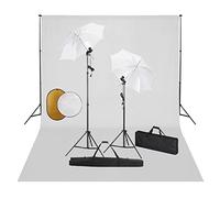 Kaloriko Kit de studio photo avec lampes LED lumière du jour, phares de studio à intensité variable, système de fond réglable 500 x 300 cm, réflecteurs 5 en 1 et 2 en 1, trépieds en aluminium