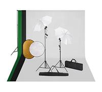 Kaloriko Kit de studio photo avec lumières, phares de studio à intensité variable, système de fond en aluminium, 3 fonds en coton, réflecteur 5 en 1, trépied réglable, idéal pour photographie, vidéo