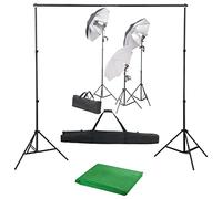 Kaloriko Kit de studio photo avec projecteur de studio, lampes photo et système de fond en aluminium, 3 trépieds, 3 lampes lumière du jour 5500 K, 300 x 300 cm, fond en coton, idéal pour la