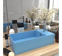 Kaloriko Lavabo de salle de bain en céramique bleu clair avec trop-plein et trou de robinet 480 x 250 x 150 mm Lavabo à poser pour invités WC sanitaire Lavabo à main Design moderne