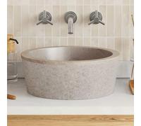 Kaloriko Lavabo gris marbre Ø 40 x 15 cm - Vasque à poser - Lavabo à main pour salle de bain - WC d'invités - Sanitaire avec bonde et trou de robinet - Design moderne - Fonte minérale - Pierre