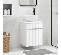 Kaloriko Lavabo mural blanc brillant en bois 39 x 41 x 64,5 cm avec espace de rangement et tiroirs pour rangement de salle de bain et armoire de salle de bain moderne