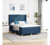 Kaloriko Lit à Ressorts avec Matelas en Mousse Mi-Ferme, Cadre de Lit Robuste en Tissu Bleu 140 x 200 cm, Tête de Lit Réglable, Soutien Durable pour Chambre