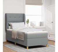 Kaloriko Lit à sommier tapissier avec matelas, 90 x 190 cm, gris foncé, gris clair, cadre en bois, tête de lit réglable en hauteur, kit complet pour chambre à coucher
