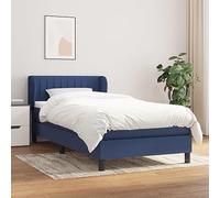 Kaloriko Lit à sommier tapissier avec matelas - Bleu - 80 x 200 cm - Housse en tissu - Tête de lit réglable en hauteur - Ressorts ensachés - Soutien mi-dur - Kit complet pour chambre à coucher