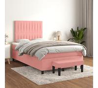 Kaloriko Lit à sommier tapissier avec matelas, housse en velours, tête de lit réglable en hauteur, matelas à ressorts ensachés, confort moyen, banc inclus, meubles pour chambre à coucher - Rose
