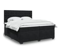 Kaloriko Lit à sommier tapissier avec matelas, noir, 200 x 200 cm, housse en velours, tête de lit réglable en hauteur, matelas à ressorts ensachés, doux et confortable, pour chambre à coucher